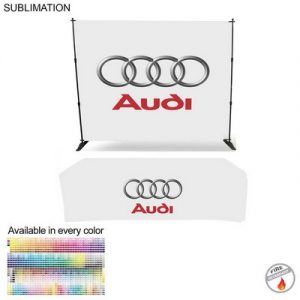 Tradeshow Booth Package Deluxe, 10′ Expanding Display and 8′ Sublimated PREMIUM Tablecloth